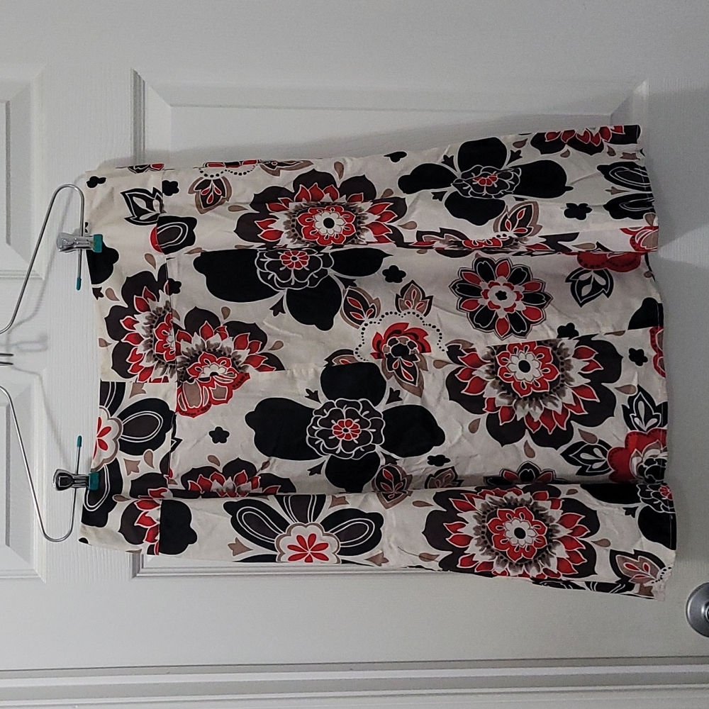 Lane Bryant Cream Skirt with Black and Red Floral Print